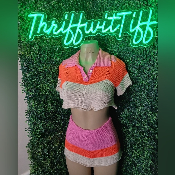 Tops - Colorful Knit Cropped Top